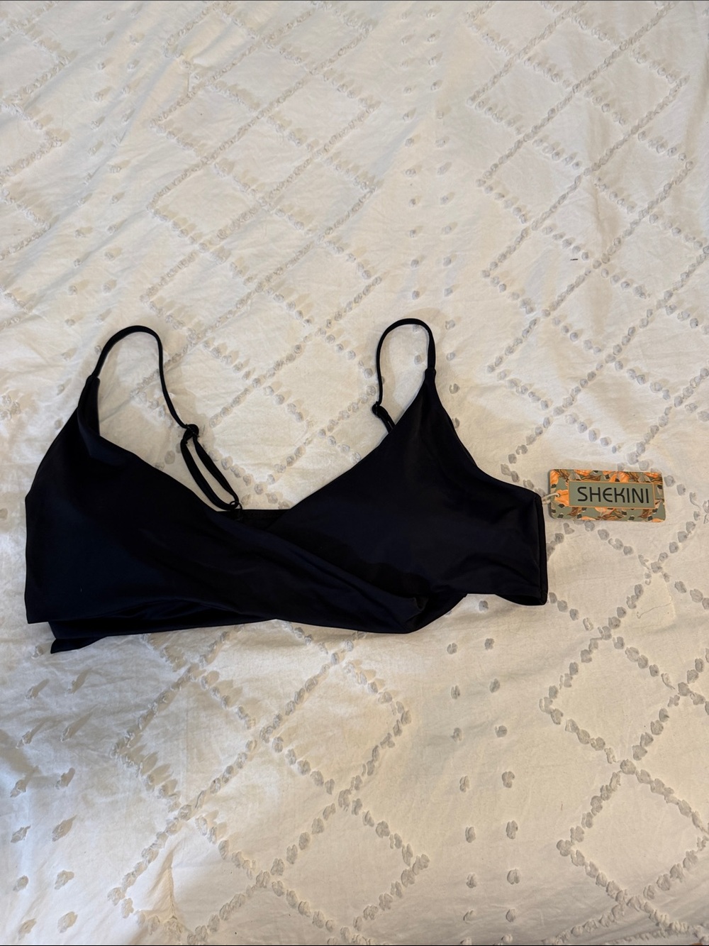 Shekini Black crossover bralette Bikini Top nwt